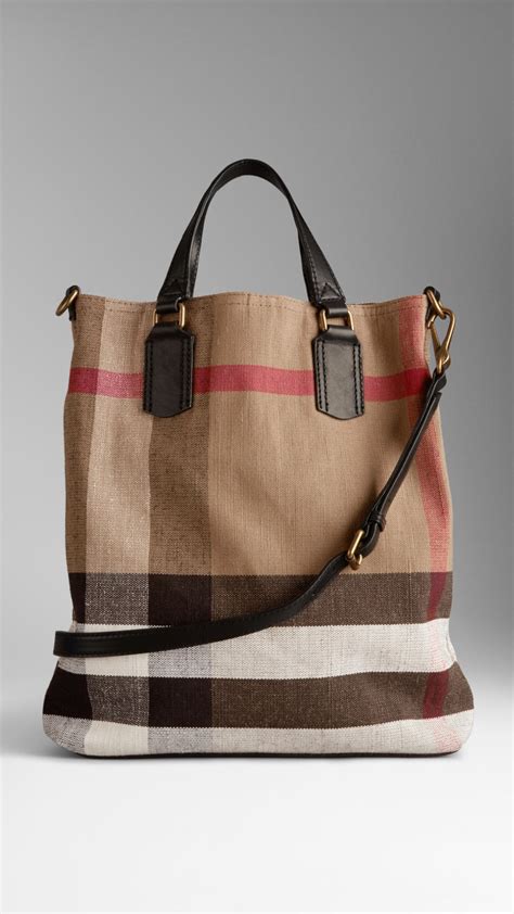 burberry women's brown medium canvas check tote bag|burberry tote bags outlet.